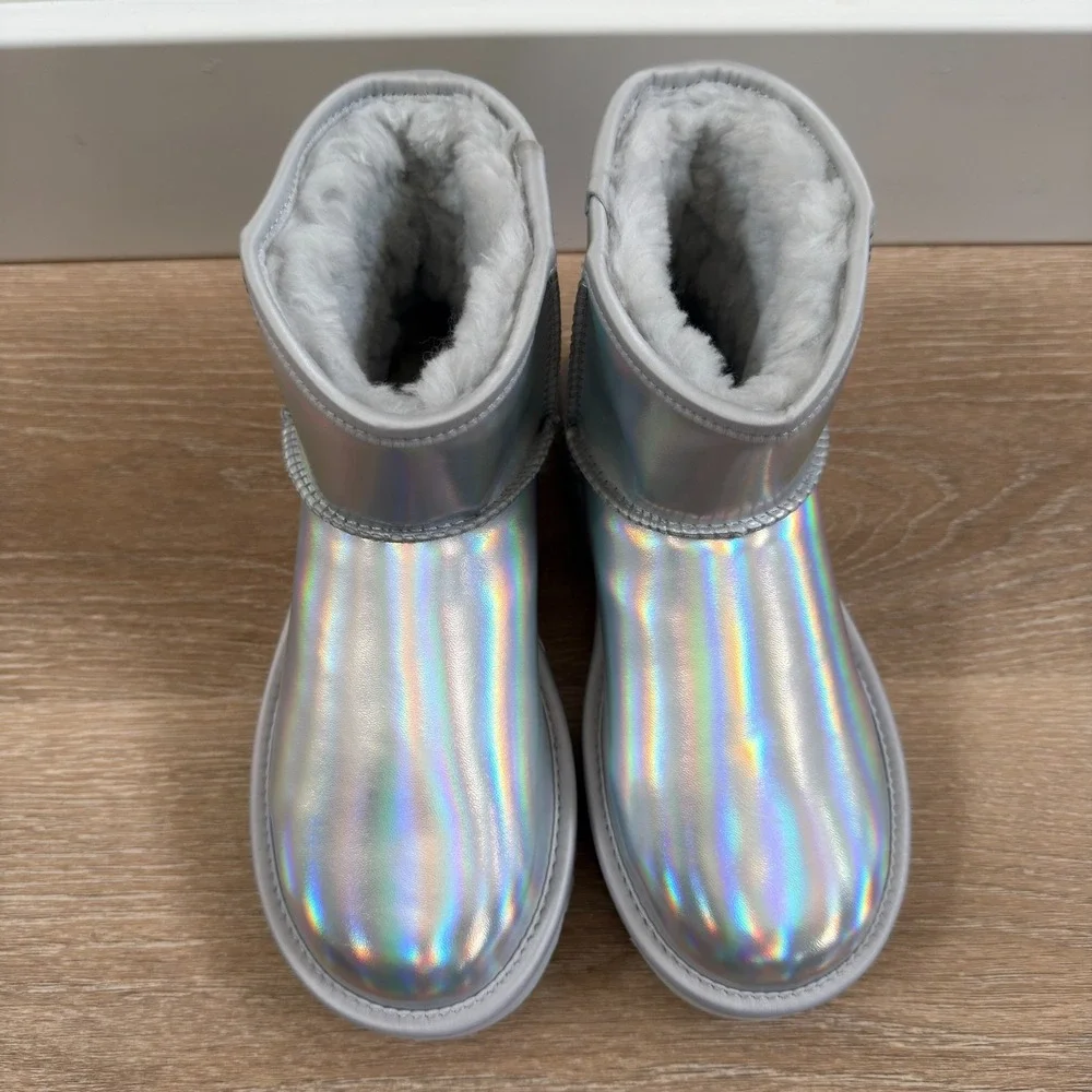 UGG Australia Classic Mini Iridescent Ankle Boots Silver Gray Women's Size US 5